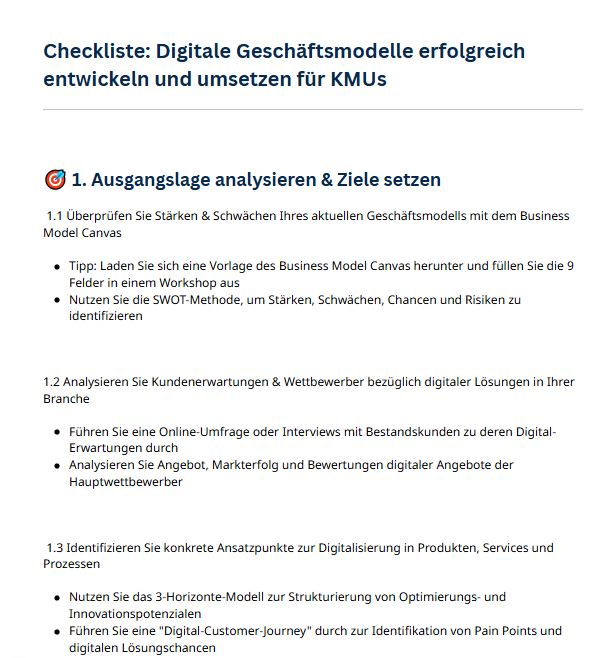 Checkliste Digitale Geschäftsmodelle entwickeln für KMU